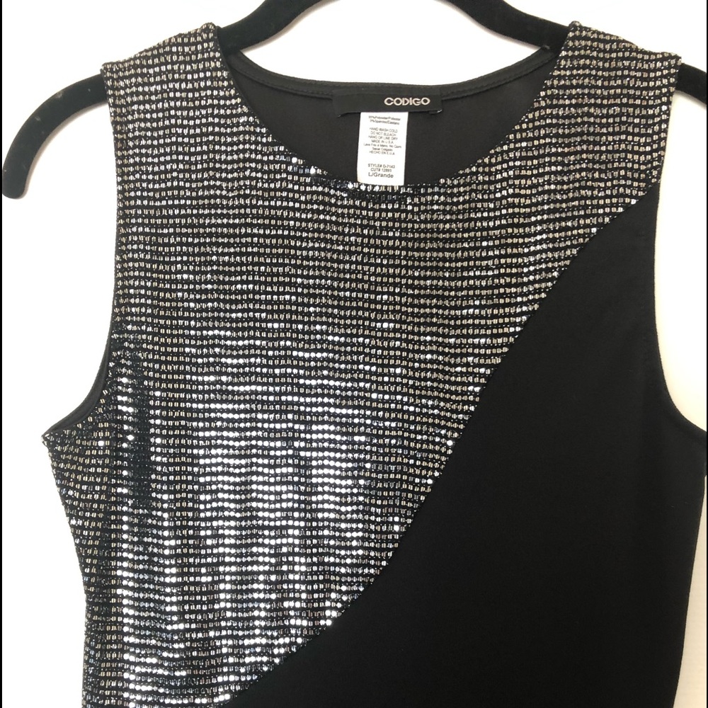 Evening Dress Shimmer Black with Slit - Picture 3 of 6